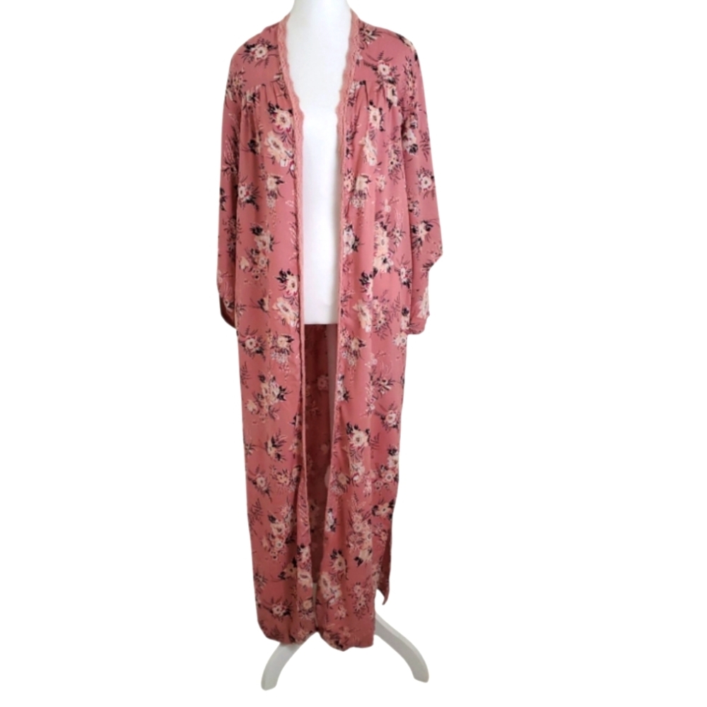 Angie Floral Pink Long Boho Kimono . Size S